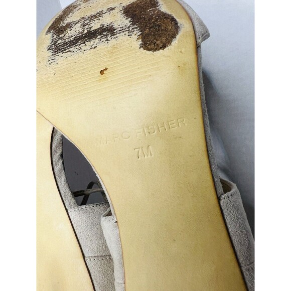 Marc Fisher Beige Suede Leg Wrap Lace Up Peep Toe Heels Women Size 7 - Picture 7 of 10